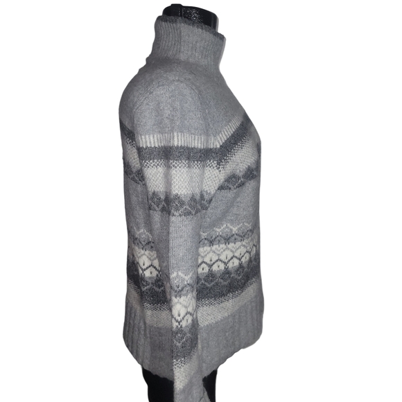 Aspen Grey and White Patterned Knit Mock Neck Sweater M - Picture 4 of 7